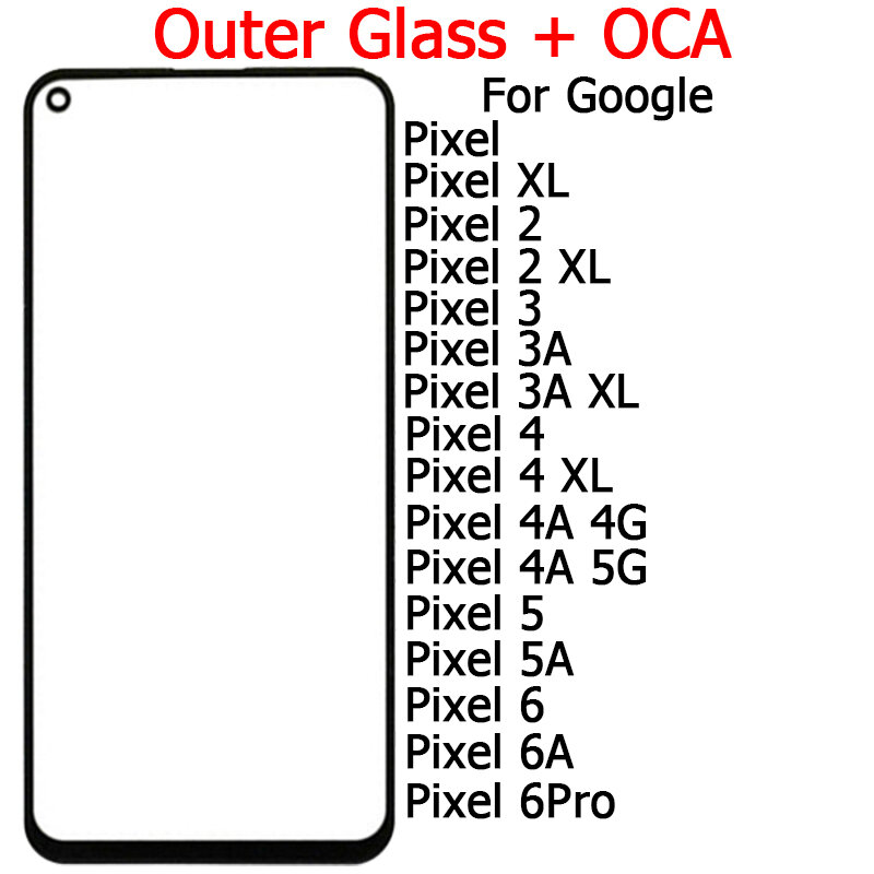 Zewnętrzna szyba dla piksela Google 7 6 Pro 5A 4A 5G 3A 3 szkło panelowe dotykowy 2 xl z zewnętrzną Panel wyświetlacza dotykowego LCD OCA