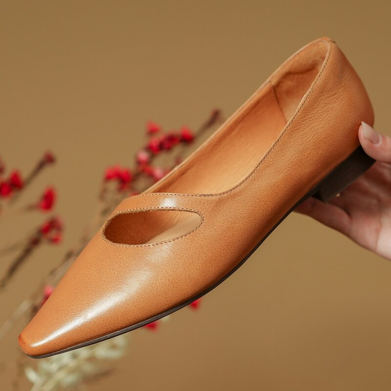 Damskie baletki ze skóry bydlęcej ze szpiczastym noskiem wsuwane rekreacyjne wysokiej jakości miękkie wygodne espadryle eleganckie damskie buty slim
