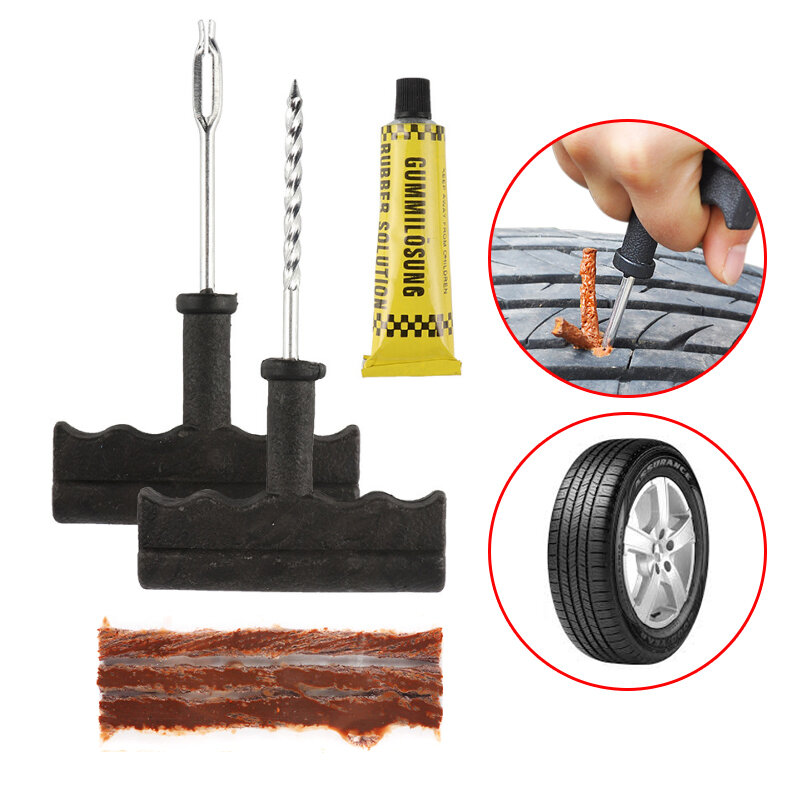 Kit de herramientas de reparación de neumáticos de coche con tiras de goma, sin cámara, juego de tapones de perforación, herramienta de reparación de neumáticos de vacío de motocicleta y camión