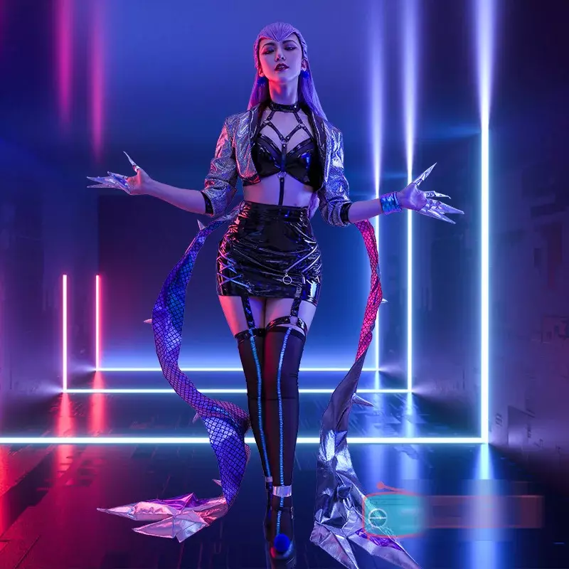 Game LOL cos Evelynn All Out KDA series Laser Singing uniform Women's team cosplay costume full set