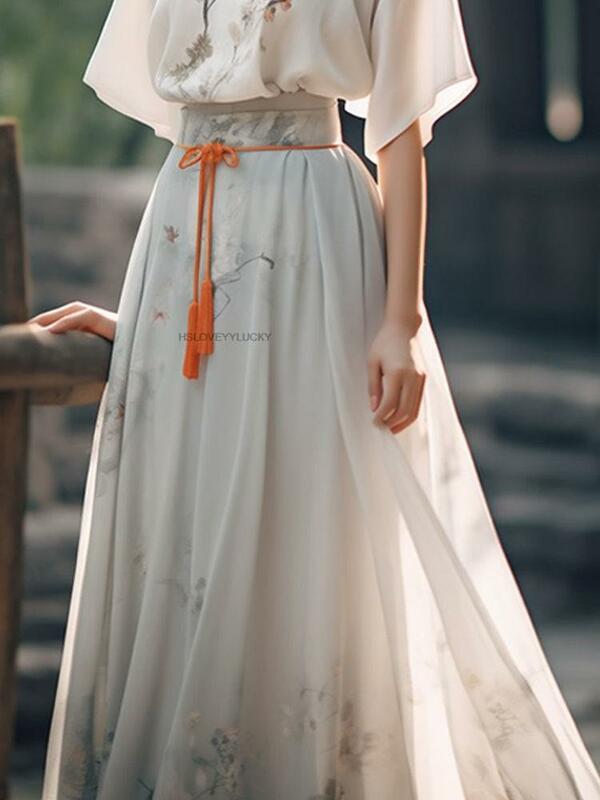 Improved Chinese Hanfu Female Retro Daily Tea Art Fairy Hanfu Dress Set Women Vintage Lady Oriental Daily Hanfu Dress