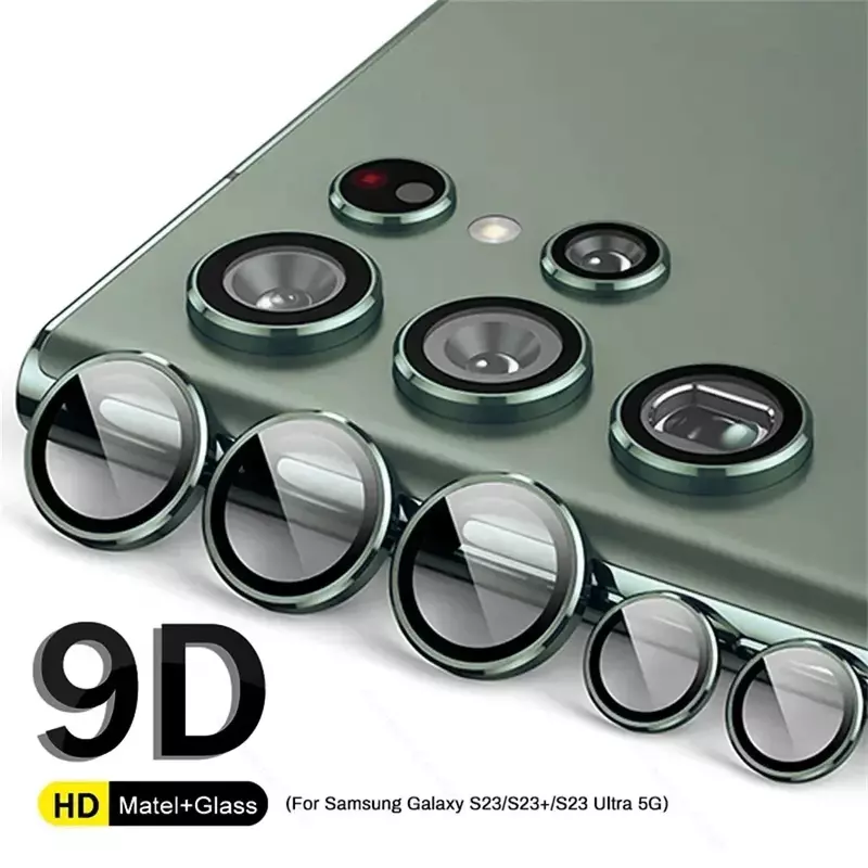 Protector de anillo de Metal para cámara Samsung Galaxy S23 Ultra, película de lente de cámara S23ultra, vidrio templado trasero