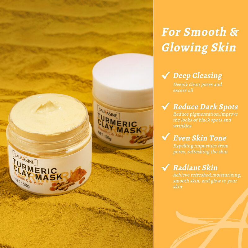 Professional Turmeric Mud Clay Face Mask Whitening Vitamin C Acne Treatment Dark Spots Remover Deep Cleaning Brightening Cream