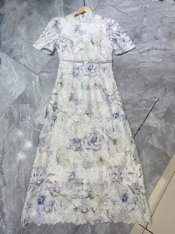 Женское ажурное платье TWOTWINSTYLE, белое элегантное платье с воротником-стойкой, короткими рукавами, высокой талией и принтом на лето 2019