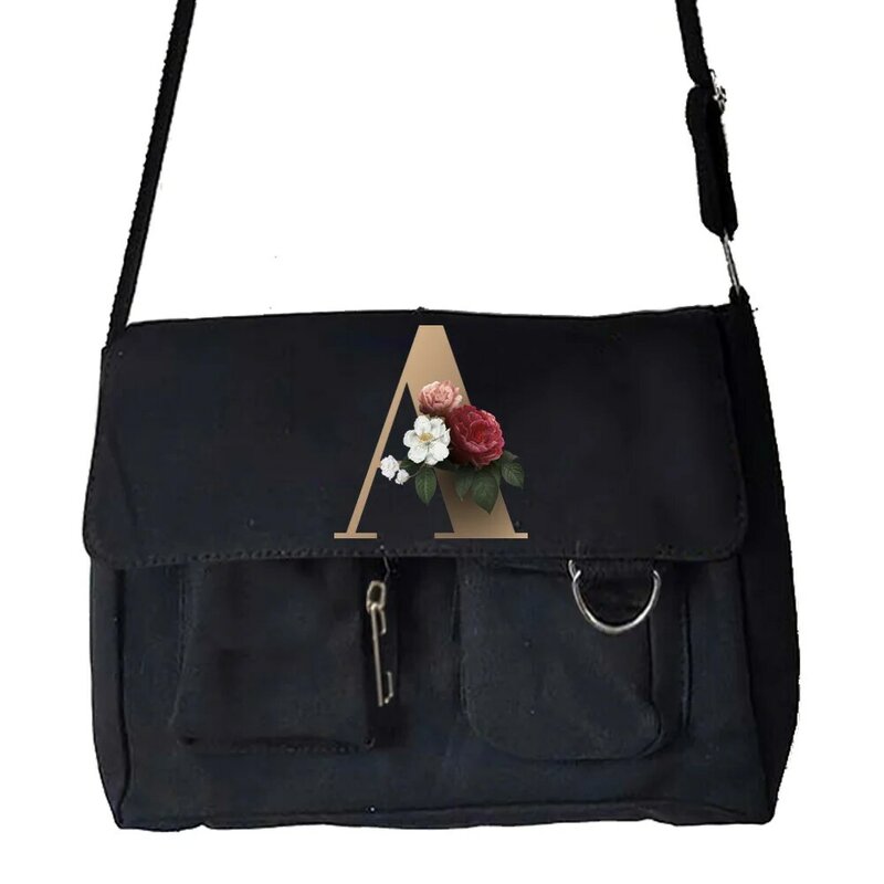 Women's Canvas Crossbody Bags Fashion Shoulder Bags High Quality Storage Bag Gold 26 Letter Print Casual Large Capacity Handbag