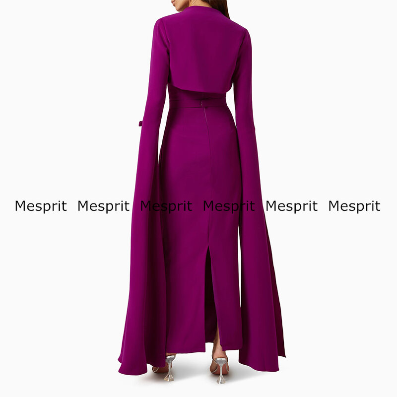 Vestido de noche de sirena púrpura, mangas largas, capa sin tirantes, botones de lazo, Maxi vestidos hasta el tobillo, vestido de fiesta de Dubai