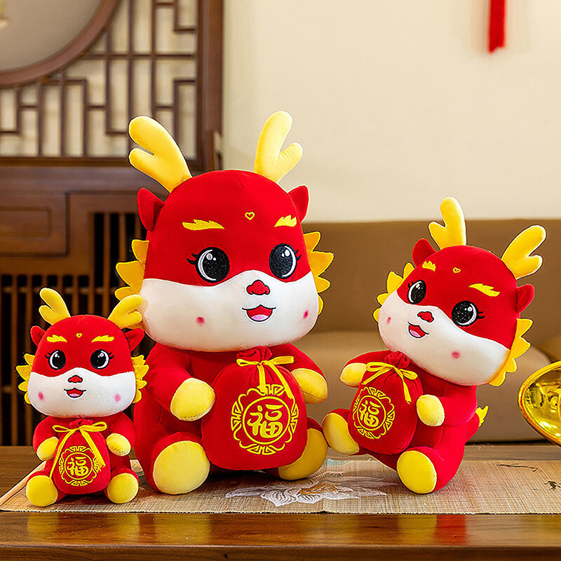 1Pc Creatieve Chinese Draak Knuffels Zacht Knuffel Dier Poppen Voor 2024 Nieuwe Jaar Mascotte Decoratie Kid Kind Geschenken