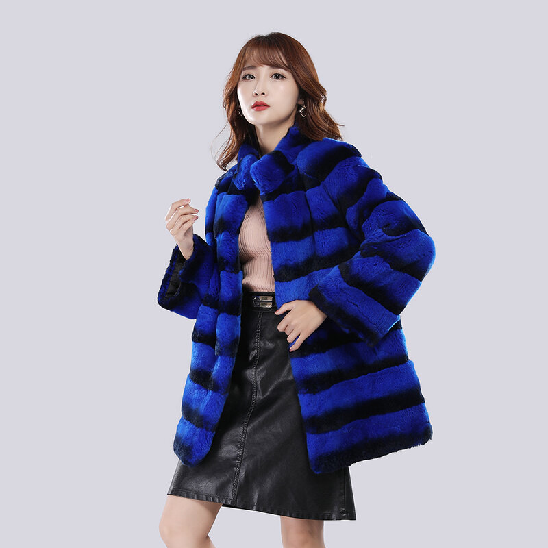 Hot Sale 2024 Winter Women New Fashion Overcoat Long Brand Real Rex Rabbit Fur Coat Female Coat Genuine Rex Rabbit Fur Coat