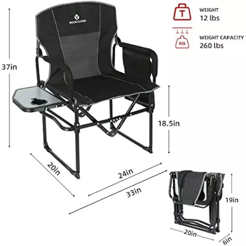 ROCK CLOUD 접이식 캠핑 의자, 수납 포켓 및 사이드 테이블 컴팩트, 휴대용 야외 캠프 의자