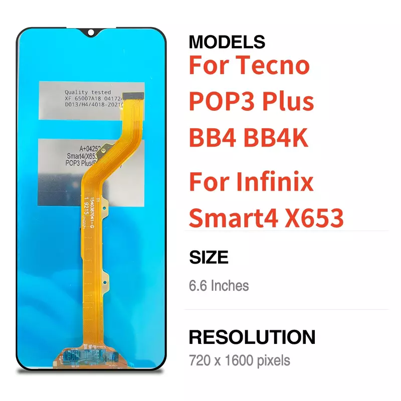 6.6 "สำหรับ tecno Pop3และ BB4K BBK LCD สำหรับ Smart4 Infinix อะไหล่ชุดประกอบดิจิไทเซอร์จอแสดงผล LCD แบบสัมผัสหน้าจอ X653