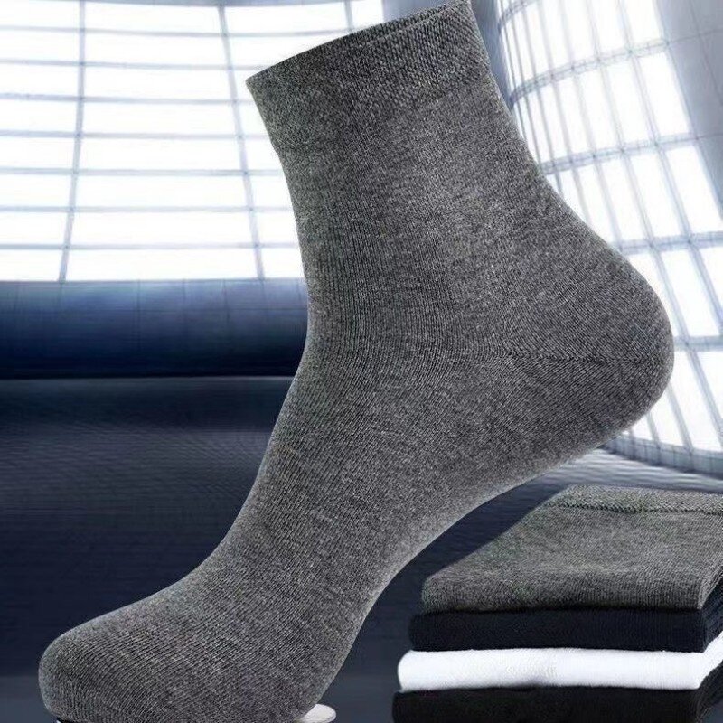 Calcetines deportivos de longitud media para hombre, calcetín clásico de negocios, Color liso, blanco y negro, 5/10 pares