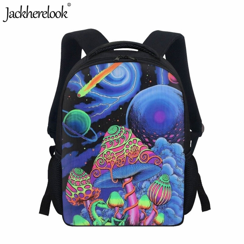 Jackherelook moda arte cogumelo design saco de escola nova moda saco de livro para crianças na moda popular prático viagem mochila presente