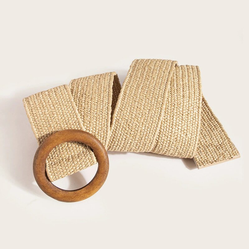 SISHION sabuk korset ikat pinggang elastis pantai musim panas kayu bulat sabuk bohemian tenun coklat untuk wanita gaun ikat pinggang XH136