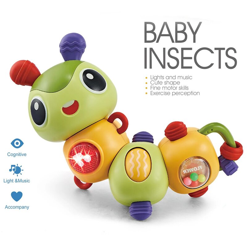 Quebra-cabeça rotativo Caterpillar para bebê e criança, Som e Luz, Brinquedos Educativos com Iluminação, Música, Diversão, Educação Infantil
