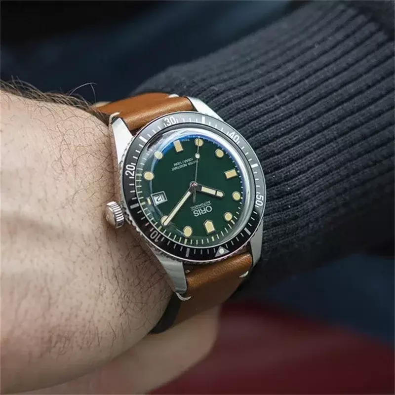 Relógio de quartzo automático para mergulhadores sessenta e cinco, delicado mostrador de três mãos, 40mm, verde, preto, cinto luminoso, moda casual, 2024