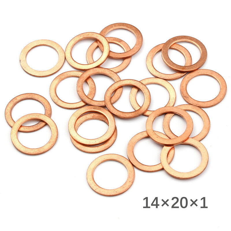 10/20/50PCS Solid Copper Washer Flat Ring Gasket Sump Plug Oil Seal Fittings 10x14x1MM Washers Fastener Hardware Accessories