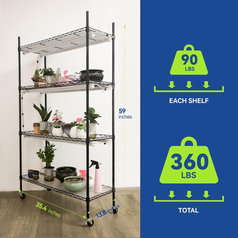 Plant Stand with Grow Lights for Seedling 4-Tier Plant Shelf with Full Spectrum 180W T8 Growing Lamps for Seed Starting