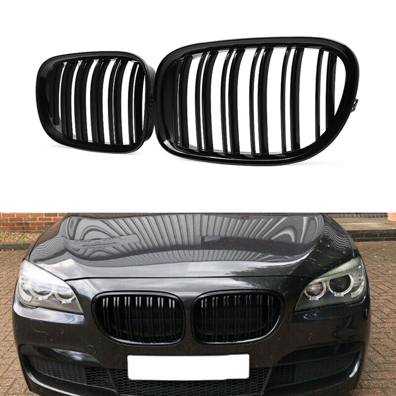 Передняя решетка радиатора для BMW F01 F02 7 серии 740i 750li 760li 2009-2015, решетка радиатора, глянцевая, черная, двойная решетка, аксессуары для гриля