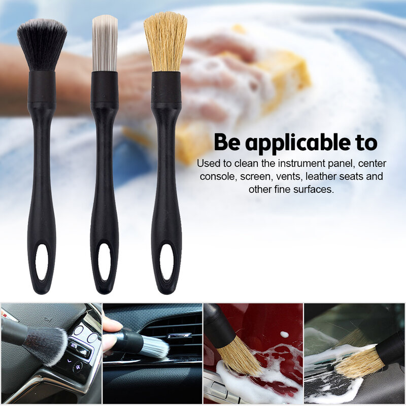 3PCS Car Detailing Brush Super Soft Auto Interior Detail Brush With Synthetic Bristles Car Dash Duster Brush Accessories