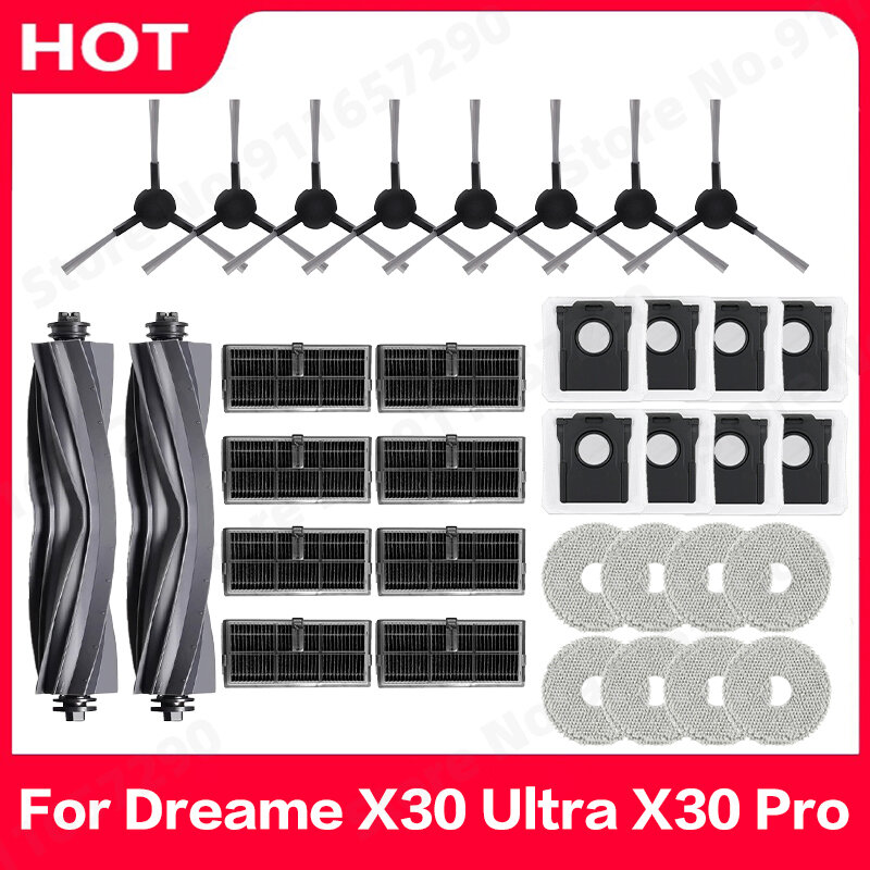 Compatible for Dreame X30 Ultra / X30 Pro Main Side Brush HEPA Filter Mop Pads Dust Bags Replacement Spare Parts Accessories