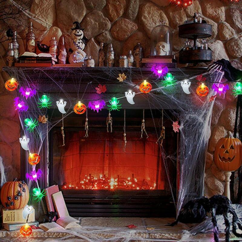 Halloween Party Light Ornamento Luzes de Cordas, Controle Remoto, Impermeável, 8 Modos, Bateria, Bat, Aranha