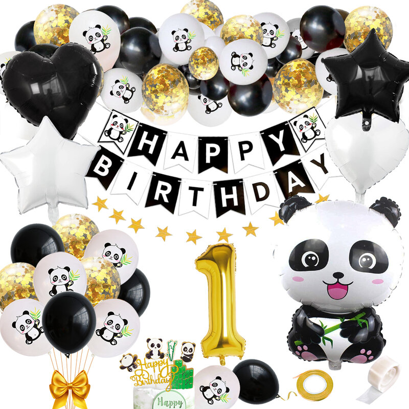 Decoración de globos de cumpleaños para niño y niña de 0 1 2 3 4 5 6 7 8 9 años, decoraciones de fiesta de primer cumpleaños con temática de Panda, globos para Celebración de bebé, reconocimiento de género