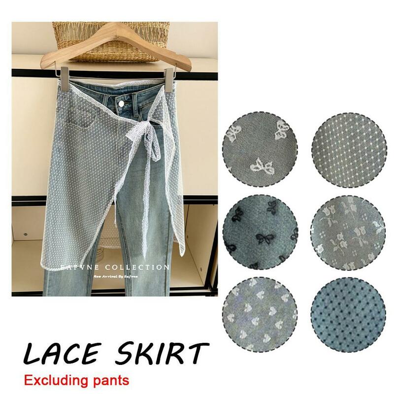 Кружевная многослойная газовая юбка-блоггер INS с завязкой, Пряная многослойная юбка для девушек Y2k, уличная одежда, юбка-фартук с запахом, подходящие брюки со шнуровкой