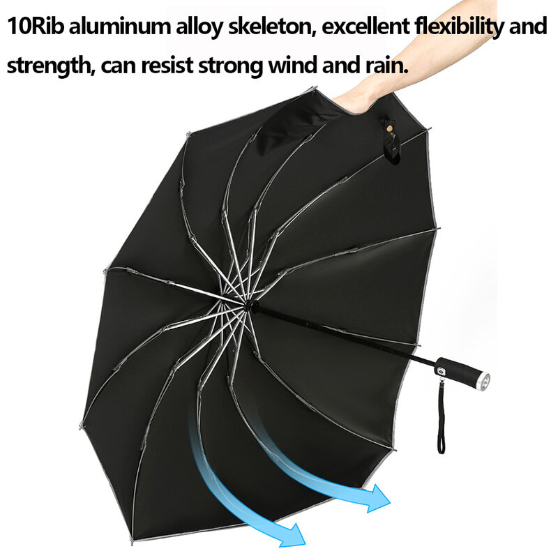 W pełni automatyczny składany parasol z 10 żebrami wiatroszczelnymi pasek odblaskowy parasolami UV na dzień słońca lub deszczu
