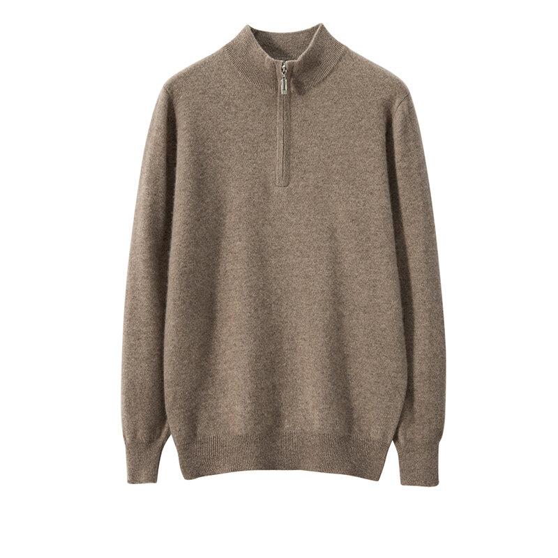 Suéter de cachemira para hombre, jersey de cuello con cremallera, suave y cálido, de manga larga, de negocios, informal, de Color sólido, 100%