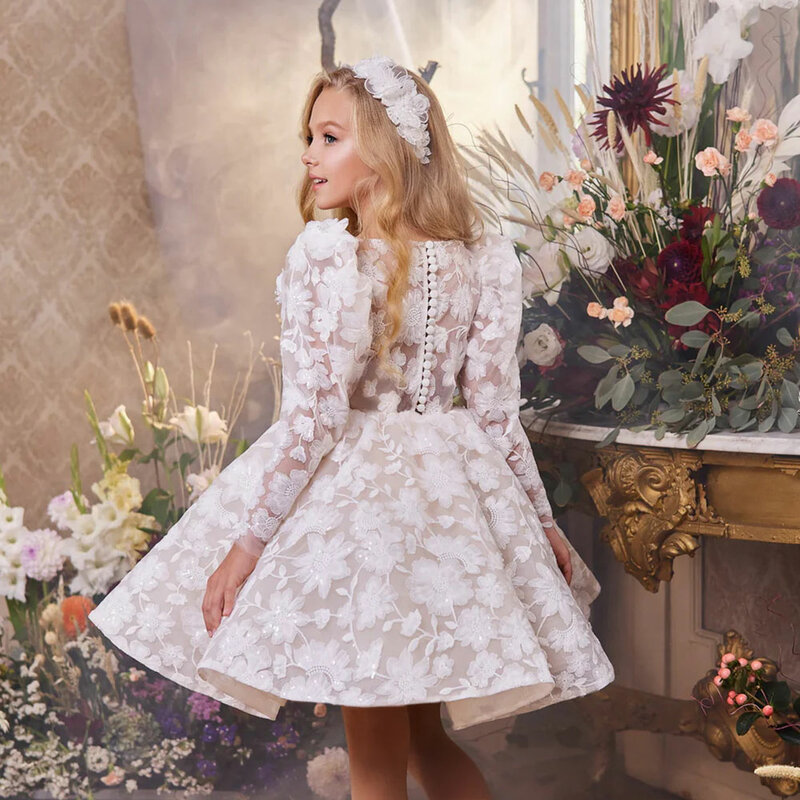 Jill Wish elegancki biały dziewczęca sukienka w kwiaty aplikacje księżniczki dzieci urodziny ślubne pierwsza komunia na imprezę bal suknia 2024 J308