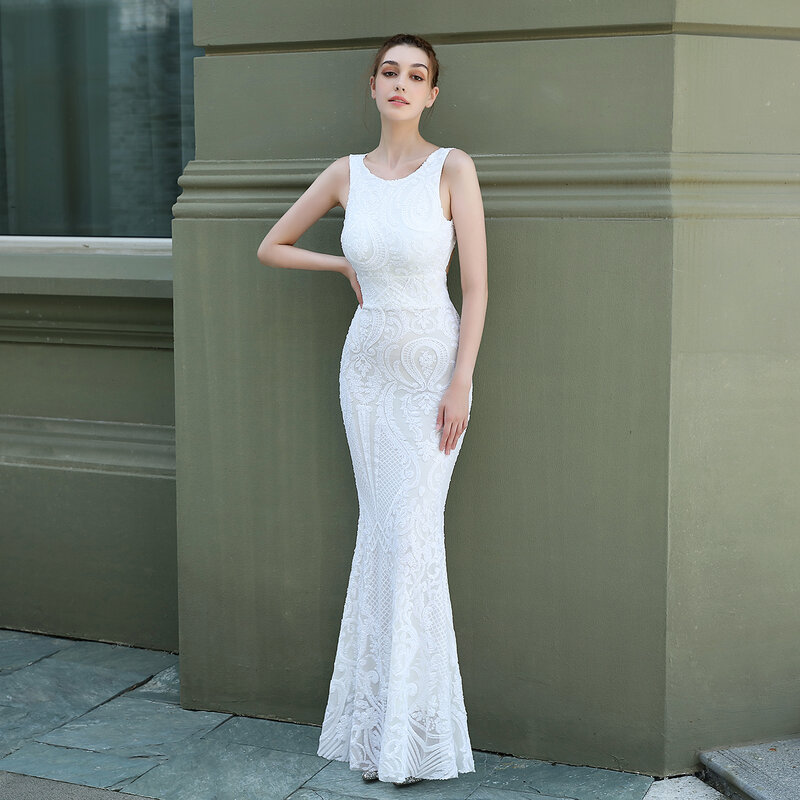 Evening Gowns for Women Maxi Sequin Backless Cut Out Fishtail Elegant Formal Dress