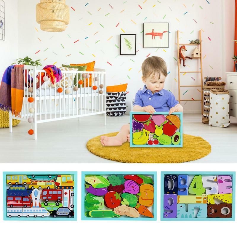 Puzzle Kleinkind Bunte 3D Holz Tier Puzzles Für Kleinkinder Infant Baby Bildungs Lernen Spielzeug Tier Form Reise Gebäude