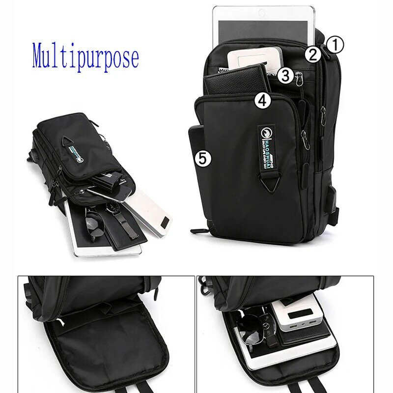 Мужская нагрудная Сумка-слинг через плечо, маленький рюкзак с USB-портом для зарядки, дорожный водонепроницаемый нейлоновый мужской рюкзак, сумка-мессенджер