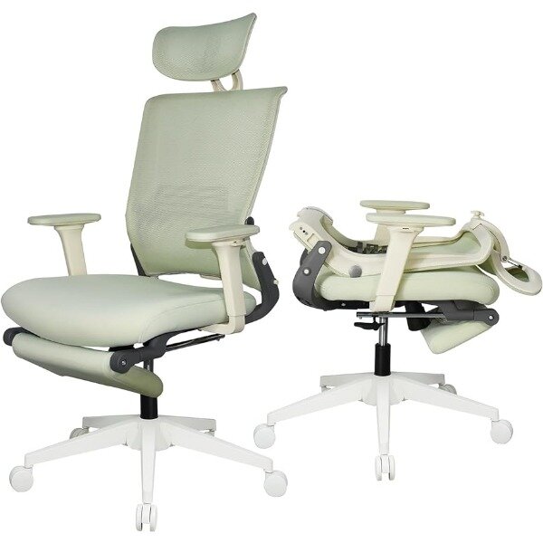Kursi kantor ergonomis lipat, kursi kantor ergonomis, punggung tinggi, kursi meja dengan sandaran kaki, kursi komputer belakang jala dengan sandaran kepala tetap