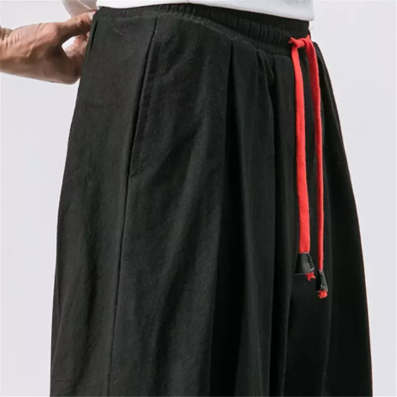 กางเกงฮาเร็มทรงหลวมสำหรับผู้ชาย, ใหม่2024กางเกงวอร์มผ้าลินินน้ำหนักเกินจากจีนฤดูใบไม้ร่วงกางเกงลำลองคุณภาพสูง
