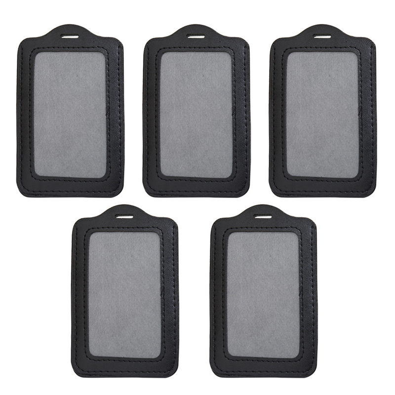 5pcs Vertical Style PU ID Id Name Tag Holders Vertical Pass Pouch Case (Black)