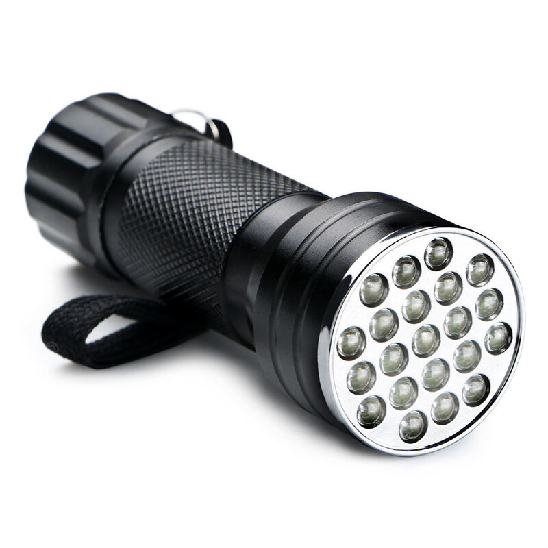 21 LED Detection Black Shell Money Battery Powered UV Flashlight Mini Torch Aluminum Alloy Click Switch Portable Urine Test