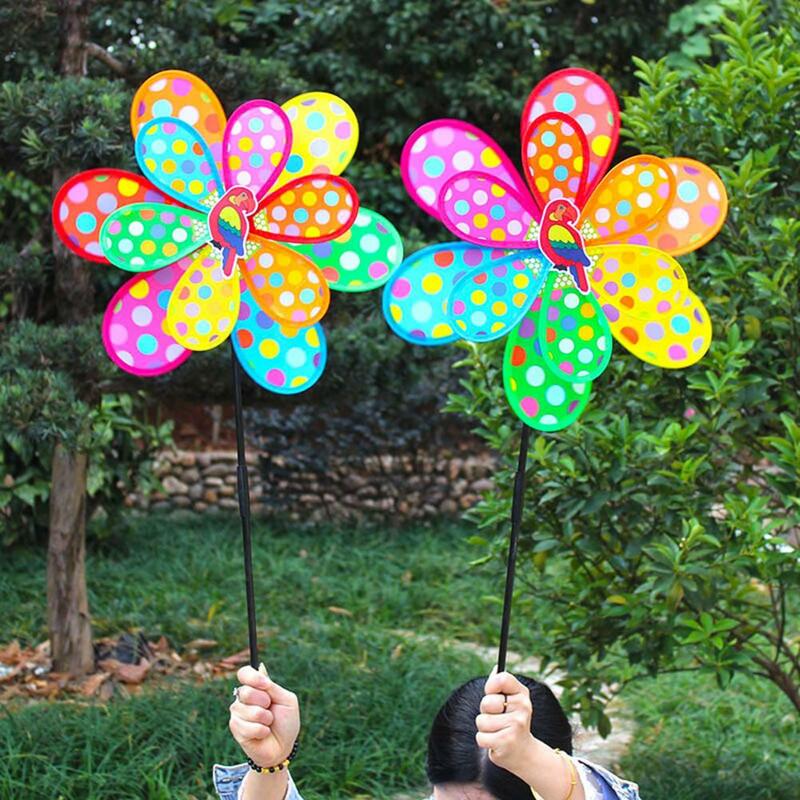 Daily Wind Spinner Toy  Colorful Plastic Wind Spinner Ornament  Dot Printed Sunflower Windmill