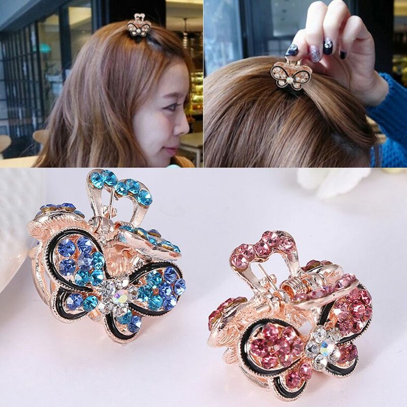 Fashion Gifts Women Claw Barrette Mini Butterfly Hairpins Hair Clip Claw Crystal Rhinestone