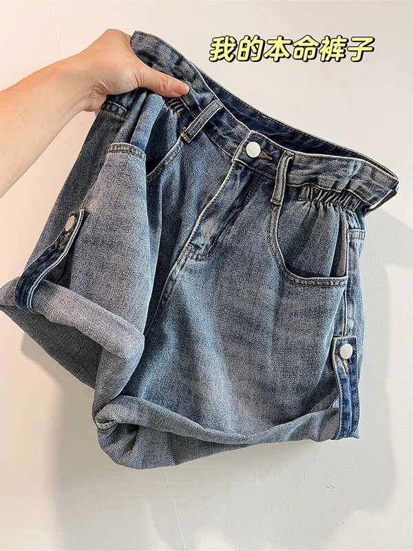 Short en jean pour femme, taille haute, large, bleu, Harajuku, Streetwear, style coréen, Y2K, décontracté, ligne A, été 2023