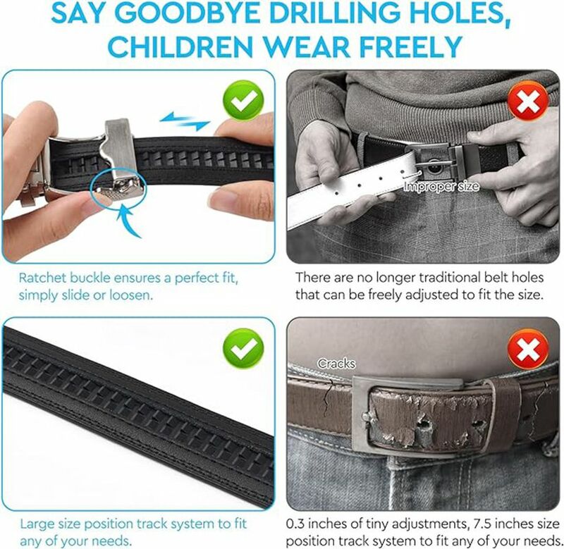 Cinturón de cuero de fácil liberación para niños, cinturón de vestido de trinquete para niños, 1 pulgada de ancho para uso Formal y diario.