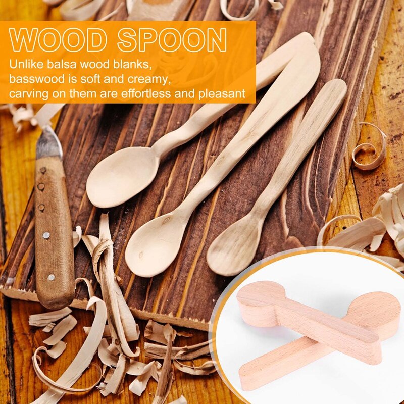 Cuchara para tallar madera de haya en blanco, Kit de blanqueamiento artesanal para principiantes, 4 piezas
