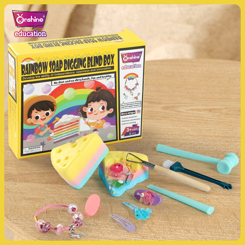 Onshine Rainbow Sabão Cavando Caixa Cega Crianças Escavação Arqueológica Tesouros Brinquedo DIY Jóias Hairpins Girl Gift