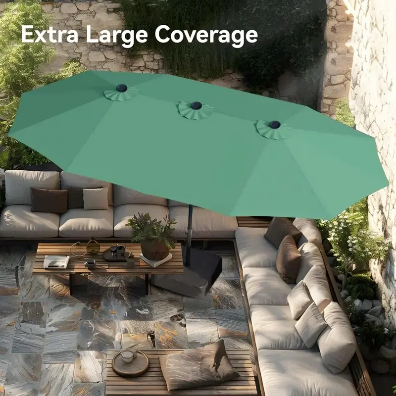 Large Umbrellas with Base, Outdoor Double-Sided Rectangle Market Umbrella for Pool Lawn Garden, Mint Greena Patio Umbrellas