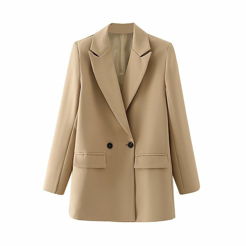 Women Chic Office Lady Double Breasted Blazer Vintage Coat Fashion Notched Collar Long Sleeve Ladies Outerwear Stylish Tops 2023