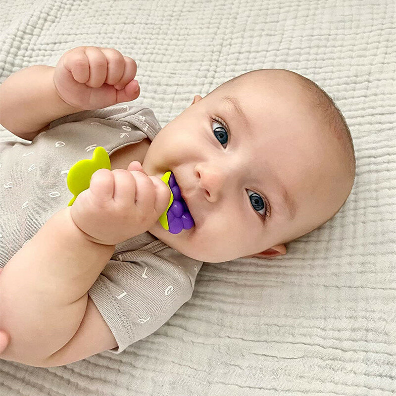 Frutas forma bebê mordedor de mascar brinquedos seguro bpa livre silicone dentição mastigar cuidados dentários fortalecendo o treinamento do dente para bebês