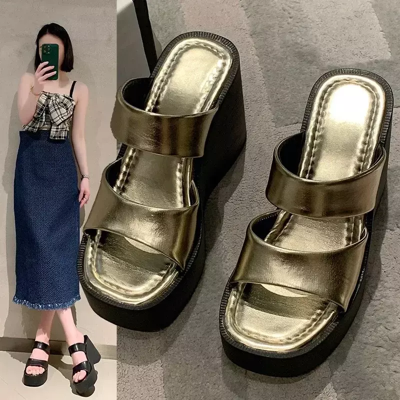 Pantofole da donna 2024 estate nuova moda Peep Toe zeppe scarpe per le donne Casual pantofole da spiaggia con fondo spesso Zapatos femminile