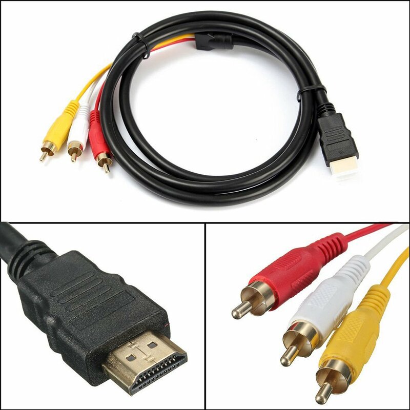 Conectores chapados en oro, 5 pies, 1,5 M, 1080P, HDTV, compatible con HDMI, macho a 3 RCA, adaptador de Cable AV para Audio y vídeo