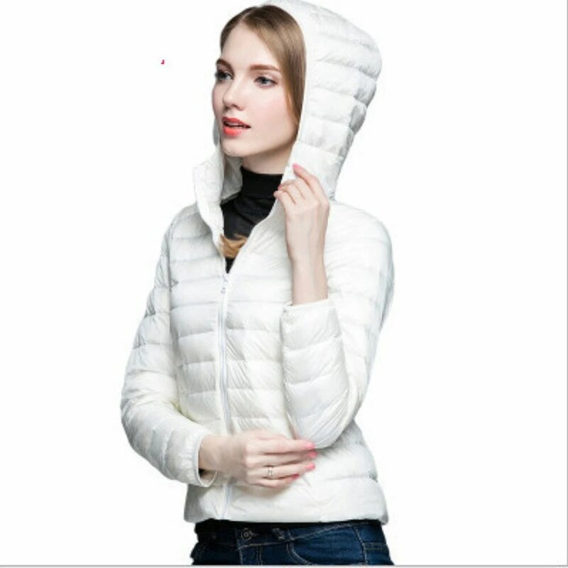 Jaqueta branca com capuz de pato feminino, 90% jaquetas de pato, leve, quente, portátil, outwear, inverno, outono, 2023