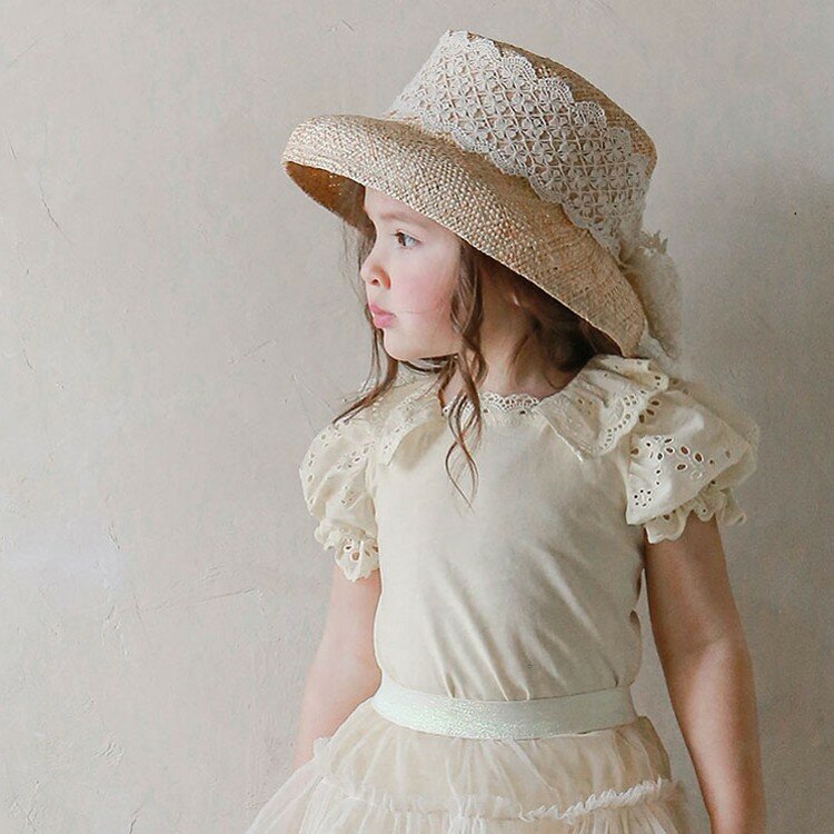 Children Clothing Kids 2024 Summer Girls Girls Cotton Soft Embroidered Lace Lapel Bubble Short Sleeve Stretch T Shirt